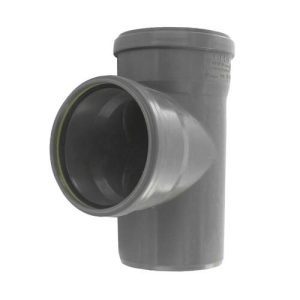 PVC t-stuk 125 mm 90° manchet/manchet/spie grijs
