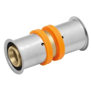 VSH UltraPress rechte koppeling (sok) 14 x 14 mm, 2x pers, messing (DZR) - Afbeelding 1