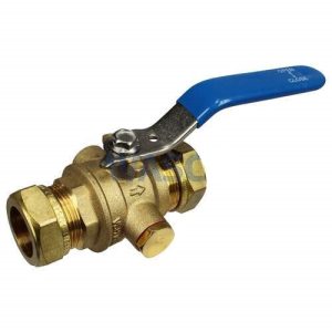 CFL messing kogelkraan kort 22mm knel KIWA met aftapgelegenheid